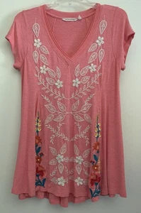 Túnica de manga corta floral bordada Soft Surroundings rosa para mujer talla X-pequeña - Imagen 1 de 6