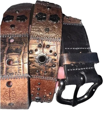 Cinturón de cuero FOSSIL retazos tachuelas metálicas boho talla M Foto 1 de 4