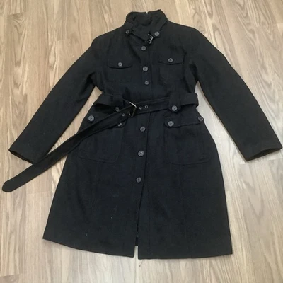 Gabardina Espirit para mujer talla L negra bolsillos con cinturón totalmente forrada mezcla de lana Foto 1 de 4