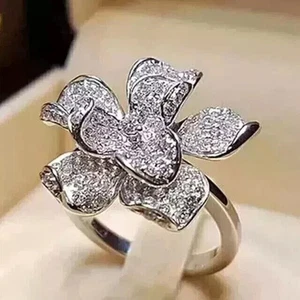 2.20 Ct Round Cut Lab-Created Diamond Flower Wedding Ring 14K White Gold Filled - Picture 1 of 5