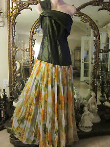Robe/robe formelle vintage fleurs soie verte/chifon/bal de bal/prom 8-10