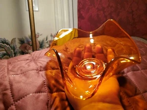 Gorgeous Vintage Clear Orange Folded Art Glass Bowl, Dish Very Elegant - Bild 1 von 12