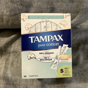 Tampax Tampons Super Absorbent Cotton Core Pure 100% Organic -24 Total NEW - Picture 1 of 5