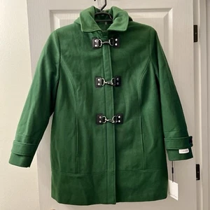 Calvin Klein Wool Coat Women’s Plus 0X Spruce Green Zip Clasps Hood READ Desc - Picture 1 of 16