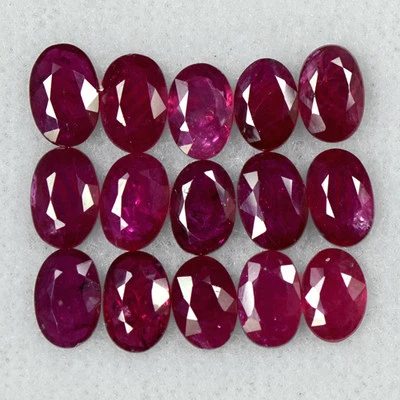 Natural Top Blood Red Ruby 6x4 mm Oval Cut Lot 7.61 Cts 15 Pcs Burma Gemstone - Image 1 of 2