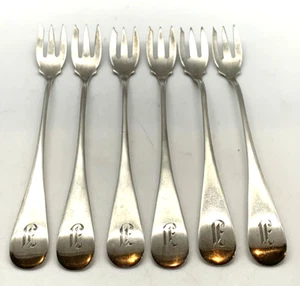 Frank M Witting Sterling kolonial antik Menge 6 Meeresfrüchte Gabeln D Monogramm c 1890 - Bild 1 von 5