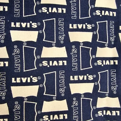 Levis Fabric Remnant 16.5x11 in Blue White Logo Print Cotton Sewing Material - Image 1 of 4