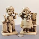 2-Vintage Wolin Chalkware Boy & Girl with Antique Phones Figurines RARE MCM
