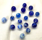 18 Antique Marbles Blue Cobalt Turquoise Old Glass Estate mbe Akro Agate Marble
