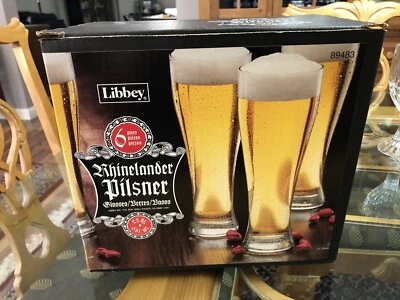 Gafas Libbey Rhinelander Pilsner / Juego de 6 / Caja Original / 9" de Alto Foto 1 de 4
