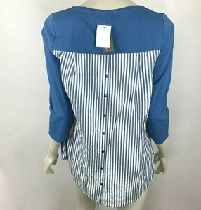 J Jill Blue Top 3/4 Sleeve V-Neck Button back Stretch Shirt Blouse Women S NWT - Picture 1 of 8