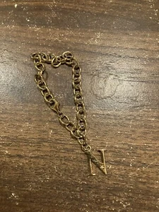Vintage Sterling Silver Gold Tone “N” Bracelet Crown 924 Thai Marked Signed 7” - Picture 1 of 4