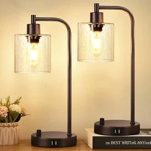 Set of 2 Oil Rubbed Bronze Table Lamps with 2 USB Port, Fully Stepless Dimmable - Picture 1 of 9