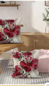 Red Floral Throw Pillows/W Inserts/18 x 18/#2 Set. - Picture 1 of 12