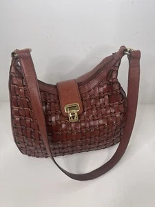 Vintage Woven Etienne Aigner Brown Leather Shoulder Handbag Purse classic - Picture 1 of 17