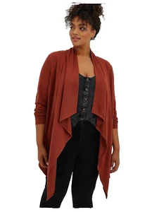 Giacca manica lunga kimono TORRID (1X 14-16) marrone ponte drappeggio davanti morso di squalo - Foto 1 di 7