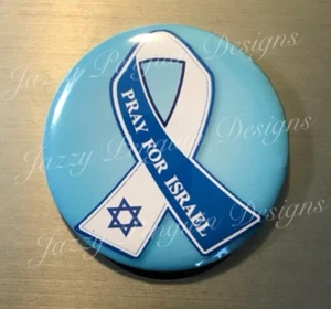ISRAEL PIN BUTTON 2.25"  pray for ribbon pinback stand with support war peace - Picture 1 of 1