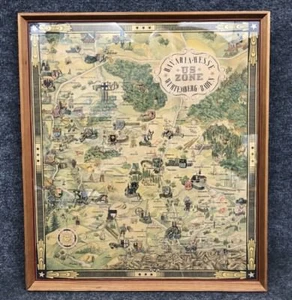 VINTAGE GERAHMTE CARTOON KARTE DEUTSCHLAND US ZONE BAYERN HESSEN WÜRTTEMBERG BADEN - Bild 1 von 9