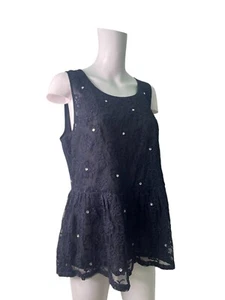 Next Peplum Lace Top Blouse Shirt Size 16 Navy Diamante Womens NEW EU44 RRP £30 - Picture 1 of 13