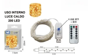 LUCI DI NATALE CATENA LUMINOSA INTERNO LUCE BIANCA CALDA 200 LED TELECOMANDO - Foto 1 di 1
