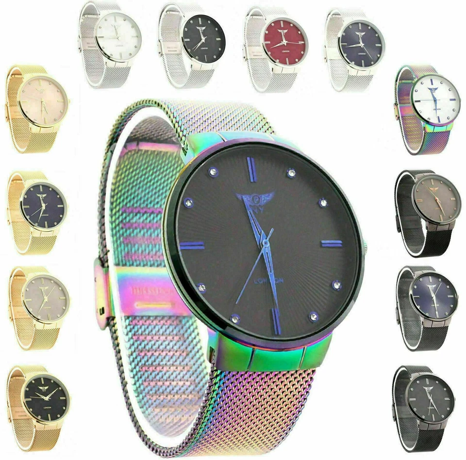 Reloj de vestir retro de malla milanesa de acero inoxidable para hombre esfera redonda impermeable regalo Foto 1 de 4