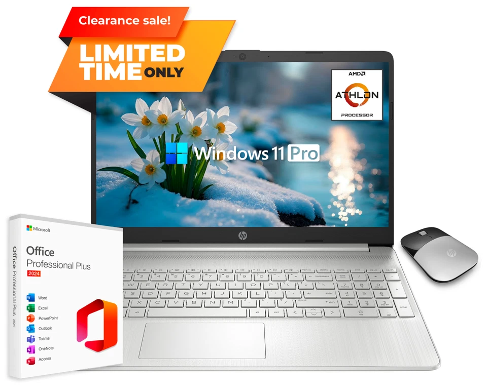 HP Laptop Computer 15.6" AMD Athlon 2.3GHz 16GB RAM 1TB SSD Win 11 Pro Office - Image 1 of 4
