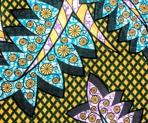 African Fabric 1/2 Yard Wax Print Cotton GREEN BLUE PURPLE Metallic Gold BTHY - Picture 1 of 3