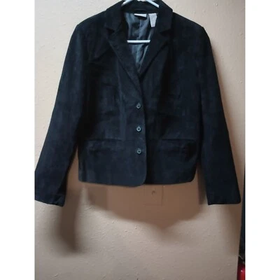 Blazer feminino Field Gear couro camurça macia jaqueta preta tamanho médio - Imagem 1 de 4