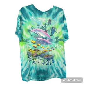 Women's Mighty Fine Tie Dye Dolphin Sea Turtle Graphic T-Shirt - Medium - NWT - Picture 1 of 6