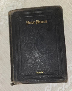 1886 Rare Antique Black Leather Gilt Holy Bible Old and New Testament Cover Flap - Bild 1 von 19