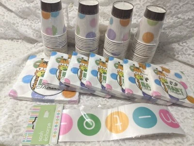 Giraffe Gender Neutral Baby Shower Polka Dots 96/32 Napkins 64 cups & 1 Sash - Image 1 of 4