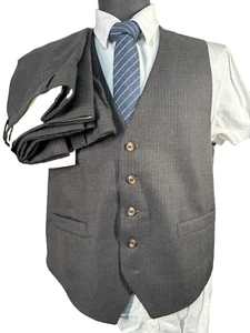 Para Hombres Marrón RAYAS Ajuste Clásico 2 Piezas Combo PAR 43R CHALECO 39x30 Pantalón Frente Plano - Imagen 1 de 9