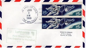 LUFTHANSA FIRST DIRECT FLIGHT,  LOS ANGELES, CA  1969  FDC18607 - Picture 1 of 2