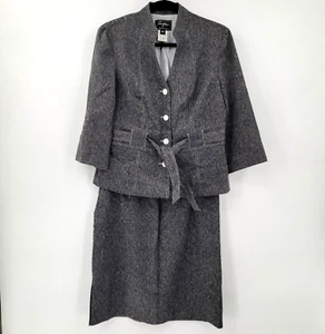 Süßer Anzug Damen Petite 12P Grau Business Profi Gürtel Rock Anzug Set - Bild 1 von 10