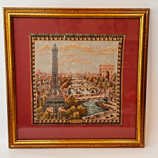 Paris Eifflel Tower Tapestry in Gold Frame 15 inch square