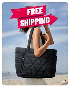 BAGSMART Tote Bag for Women, Puffy Tote Bag with Zipper, Large Quilted Shoulder - Picture 1 of 5