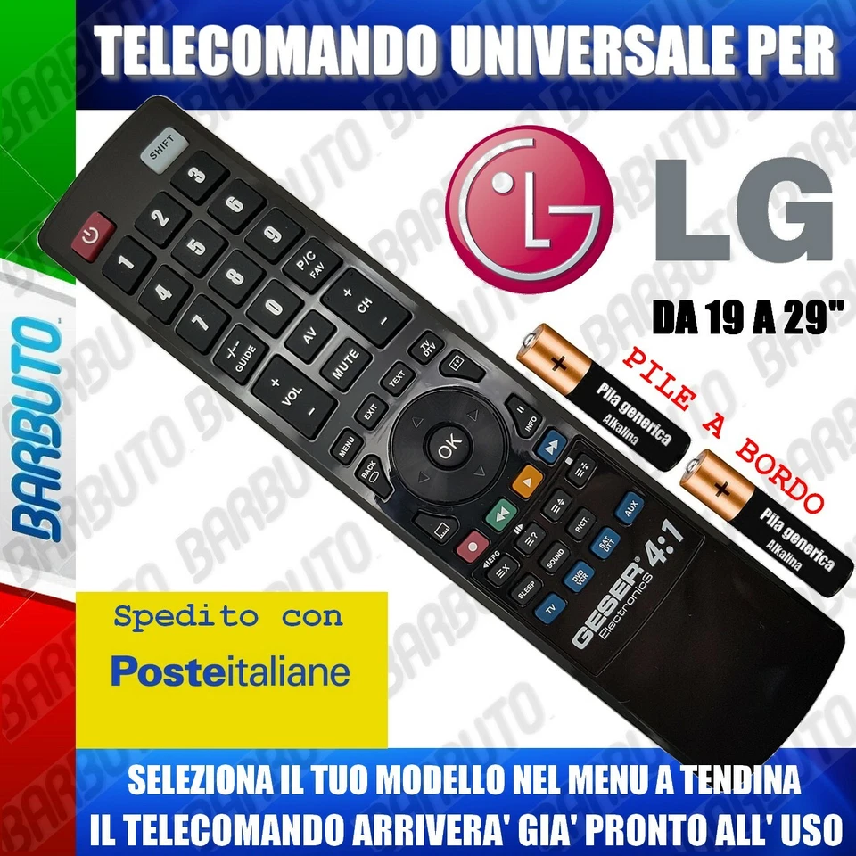 MADEFORYOU TELECOMANDO UNIVERSALE *LG 19-29* SCEGLI IL TUO MODELLO, LO RICEVERAI GIA PRONTO