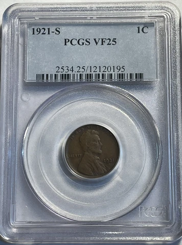 1921-S Lincoln Wheat Cent - PCGS VF25 - NICE COIN - Free Shipping - (2012/B) Cover