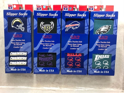 NEW MENS NFL SLIPPER SOCKS EAGLES, BILLS, CHARGERS,RAVENS ,COWBOYS MADE IN USA Cover