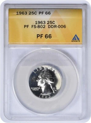 1963 Washington Silver Quarter DDR FS-802 PF66 ANACS - Image 1 of 2