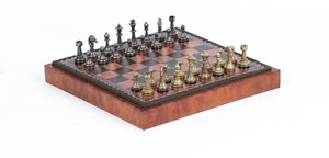 Schachmeisterschaft Staunton Stil Metall Schachfiguren Kunstleder Brett/Etui - Bild 1 von 5