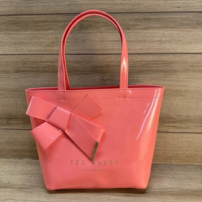 NWT Original TED BAKER Medium Nikicon Tote Bag Bow Branded Shiny Coral Pink - Image 1 of 4