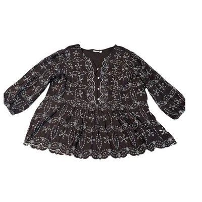 Top túnica campesina marrón bordado Logo by Lori Goldstein para mujer talla 2X Foto 1 de 4