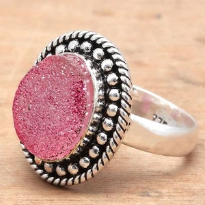 Pink Drusy Gemstone Handmade Silver Jewelry "8" - Picture 1 of 8