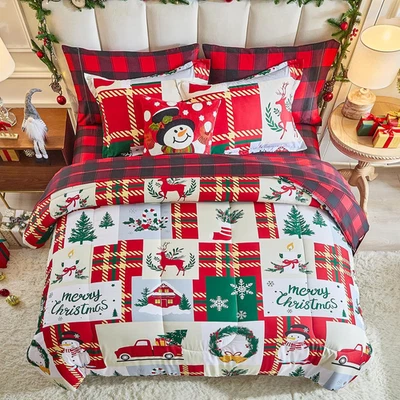 Christmas Comforter Set 3 Pieces Queen Size 88X88 Inches, Snowman Snowflake Deer - Image 1 of 4