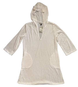 J Valdi Women's Hooded Long-Sleeve Swim Cover-up, White, L - NWT - Picture 1 of 2