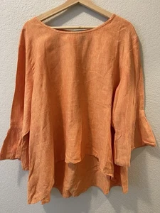 Túnica Bryn Walker Grande 1X 100% Lino Top Alto Bajo Calce Relajado Naranja - Imagen 1 de 9