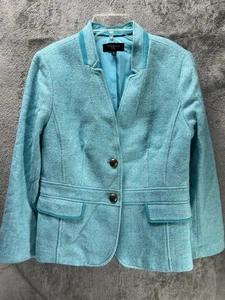 Blazer para mujer Talbots 12 P turquesa y blanco espiga mezcla de lana forrado - Imagen 1 de 5