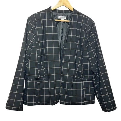 Liz Claiborne Women Blazer 18 Black Windowpane Hook Closure Modern Career Office - Image 1 of 4