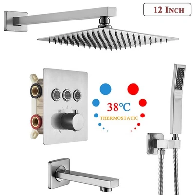 Thermostatic Shower System Tub Shower Faucet Set 12in Shower head with Valve kit - Image 1 of 4